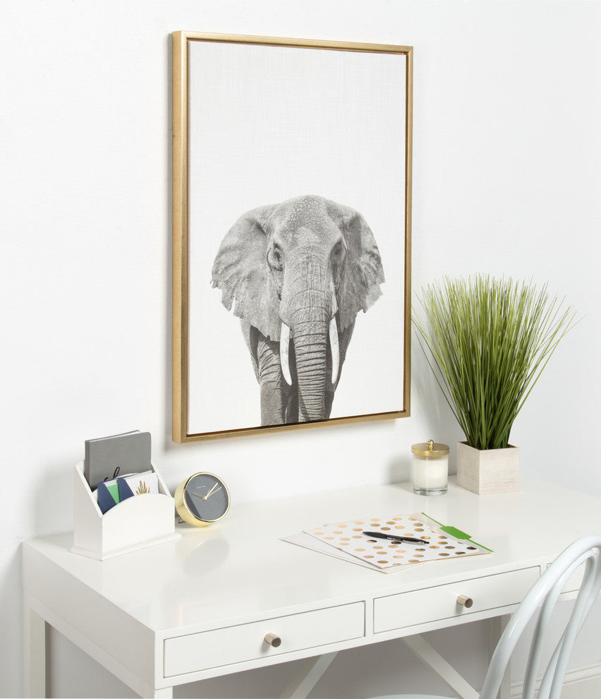 Sylvie Elephant Portrait Framed Canvas Wall Art by Simon Te Tai, Gold 23x33