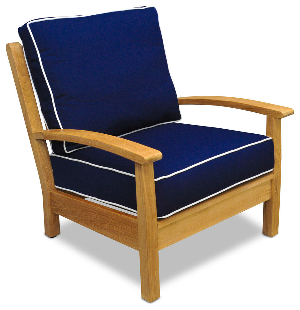 Teak Deep Seating Club Chair with Sunbrella Cushions - Set of 2, Navy With Canva