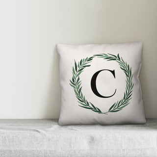 Watercolor Greenery Wreath Monogram - C 18x18 Spun Poly Pillow