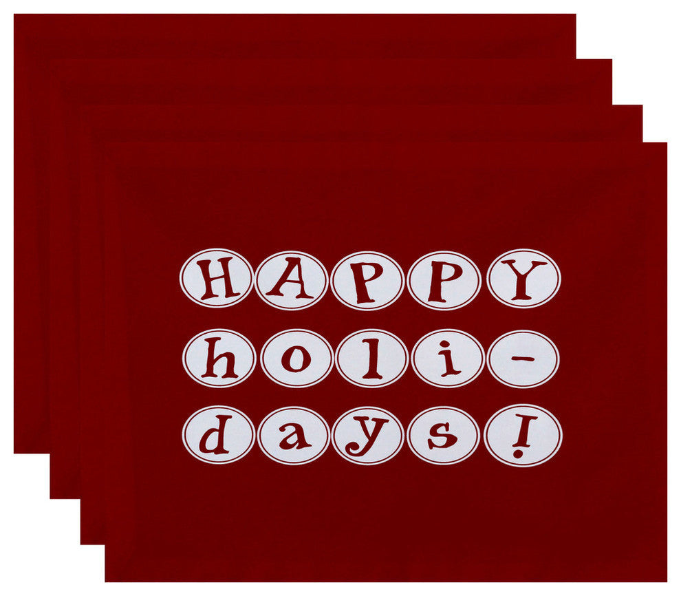 18"x14" Happy Holidays, Word Print Placemat, Red, Set of 4