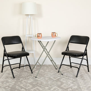 2 Pack HERCULES Curved Triple Braced & Double Hinged Folding Chairs, Black Vinyl/Black Frame