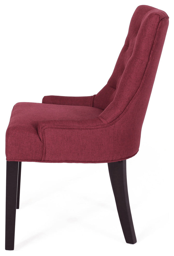 Summer Contemporary Tufted Dining Chairs, Set of 2, Red, Fabric