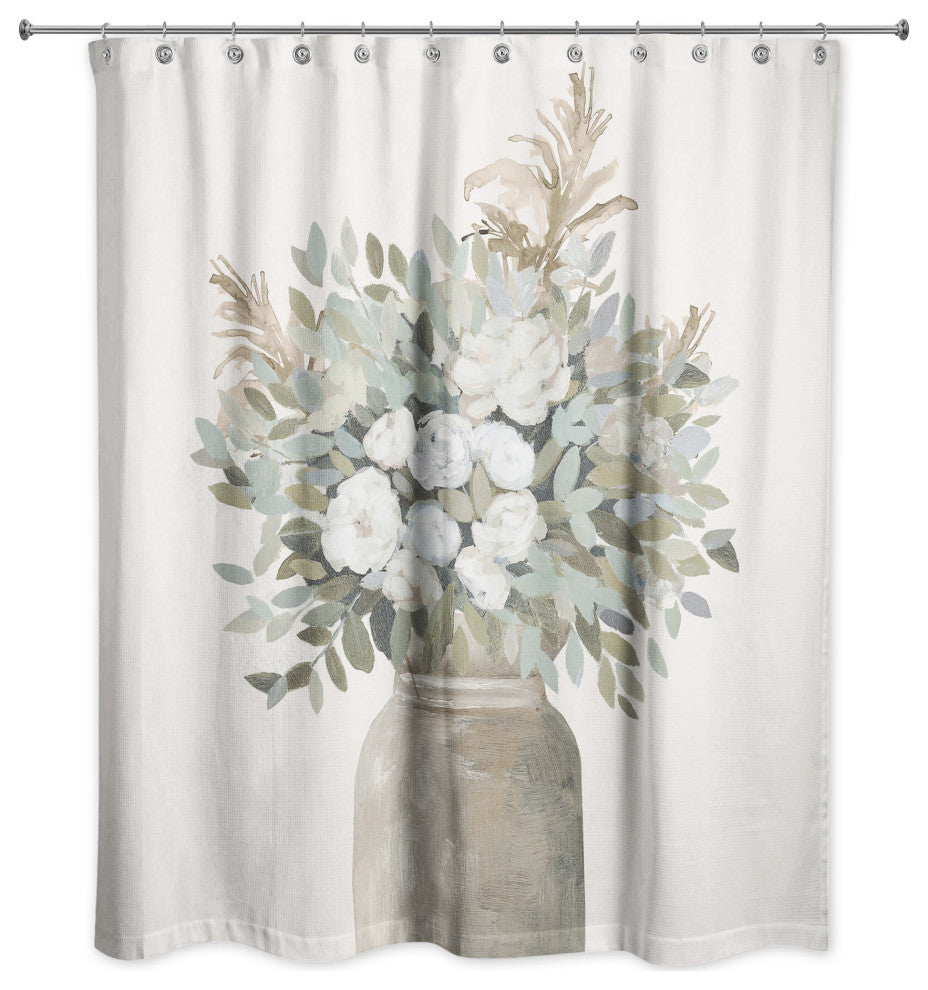 Modern Transitional Flowers 71"x74" Shower Curtain