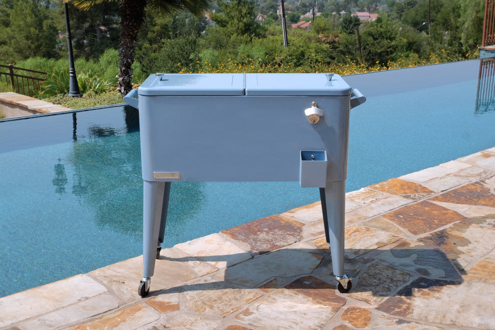 Permasteel 80 Quart Portable Rolling Patio Cooler, Blue