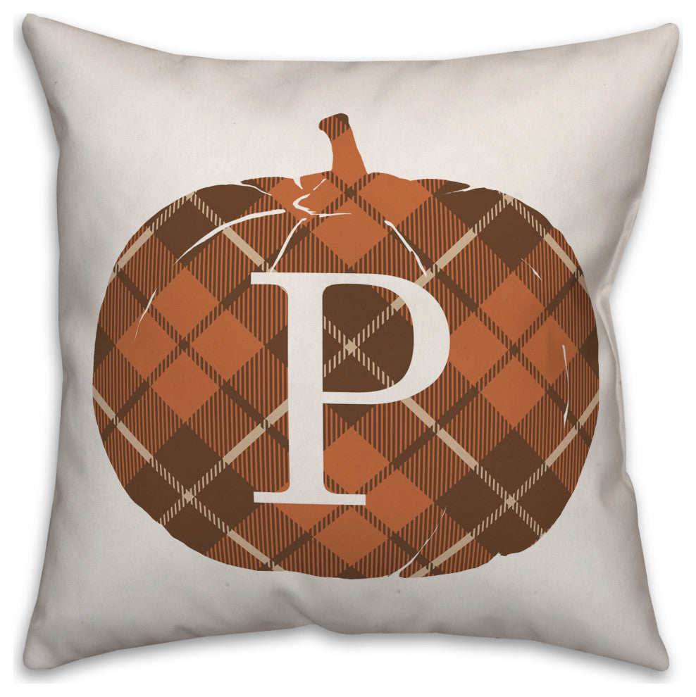 Plaid Pumpkin Monogram P 18x18 Spun Poly Pillow