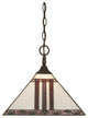 Chain Hung Pendant In Dark Granite, 14" Purple and Metal Leaf Tiffany Glass