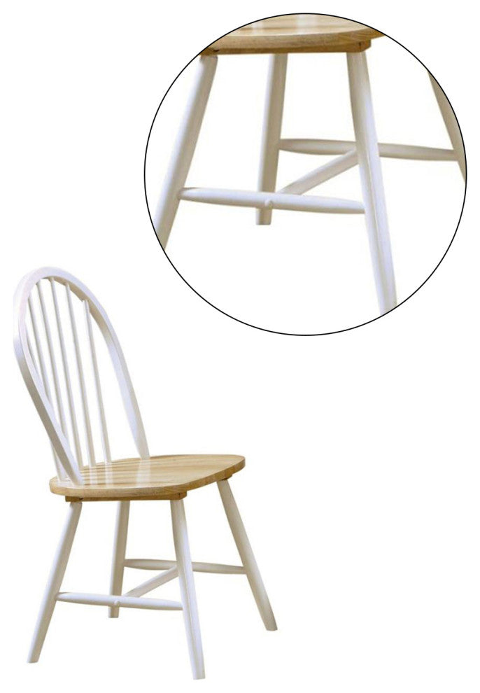 Dining Side Chair With Spindle Back, Set of 4, Natural and White