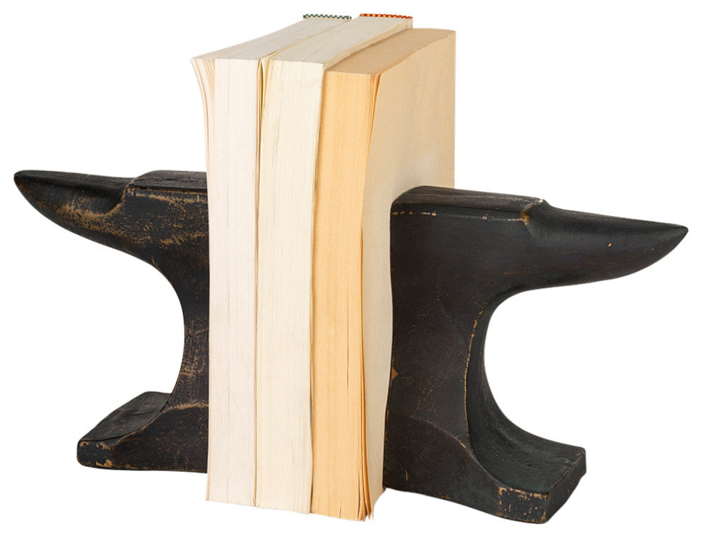 Anvilia, 2-Piece Set, 12Lx4W Black With Gold Accents Anvil Shaped Bookends
