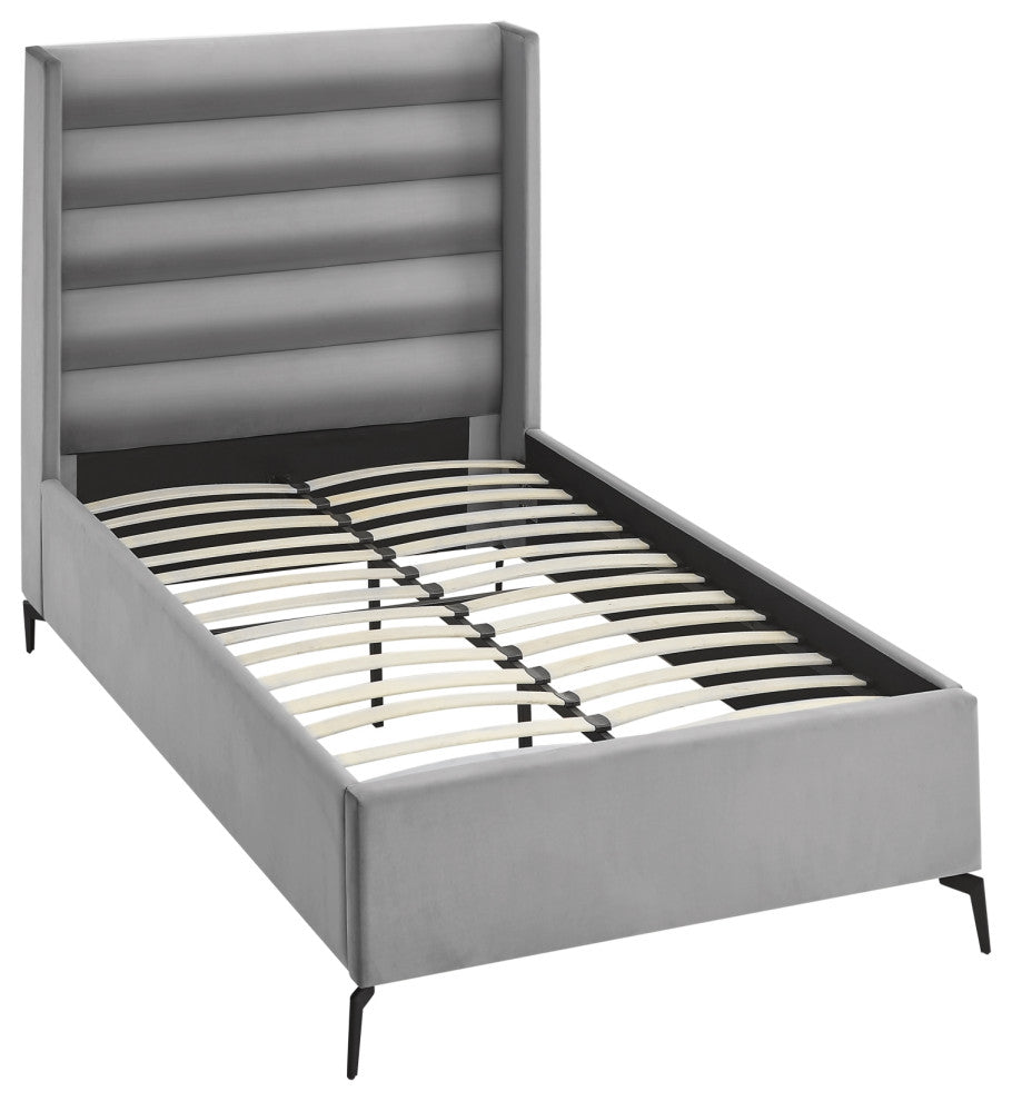 Inspired Home Alessio Bed, Upholstered, Light Gray Velvet Full