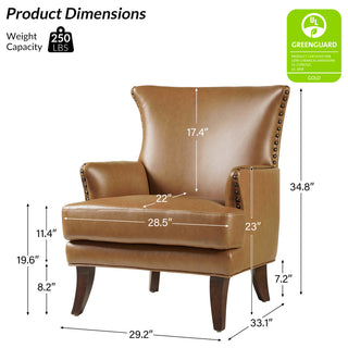 Classic Wooden Upholstered Leather Armchair, Camel