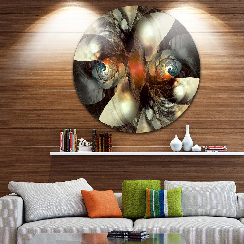 Brown Fractal Artwork, Abstract Digital Art Disc Metal Artwork, 36"