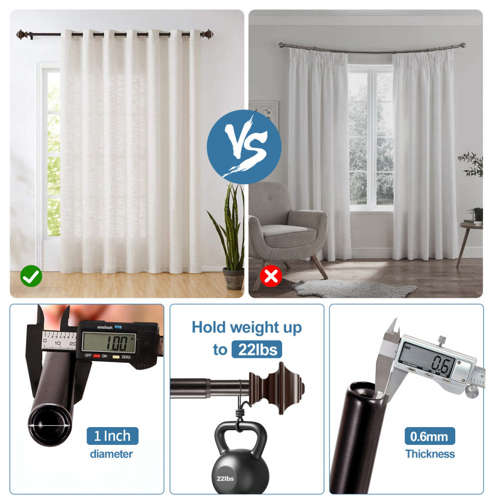 1" Pila Drapery Curtain Rod, Bronze, 84"-120"