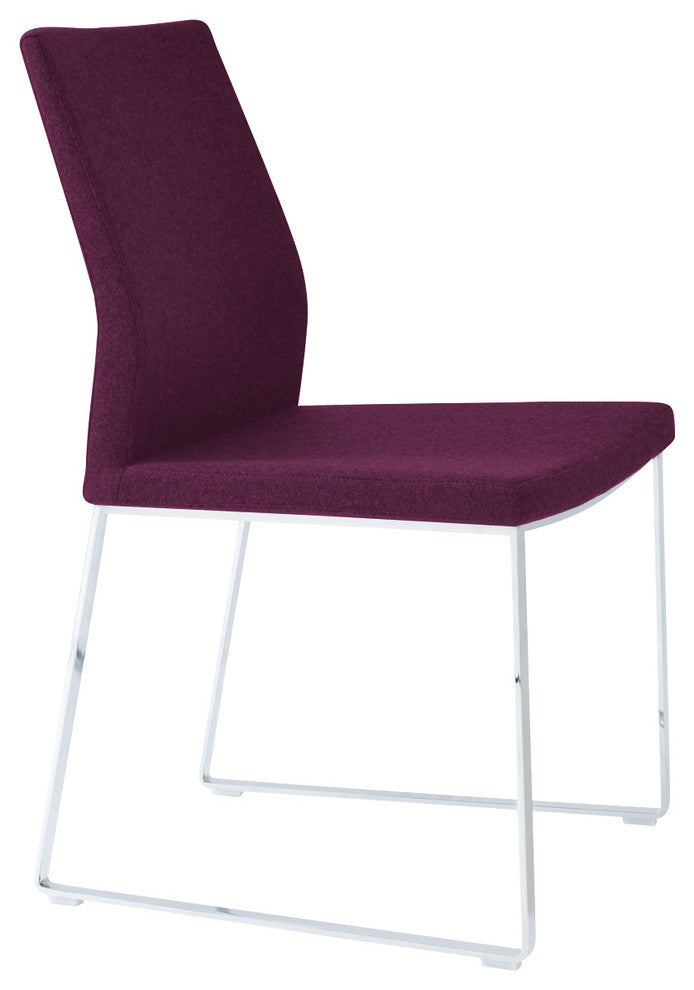 Pasha Sled Chair, Stainless Steel Base, Deep Maroon Camira Wool