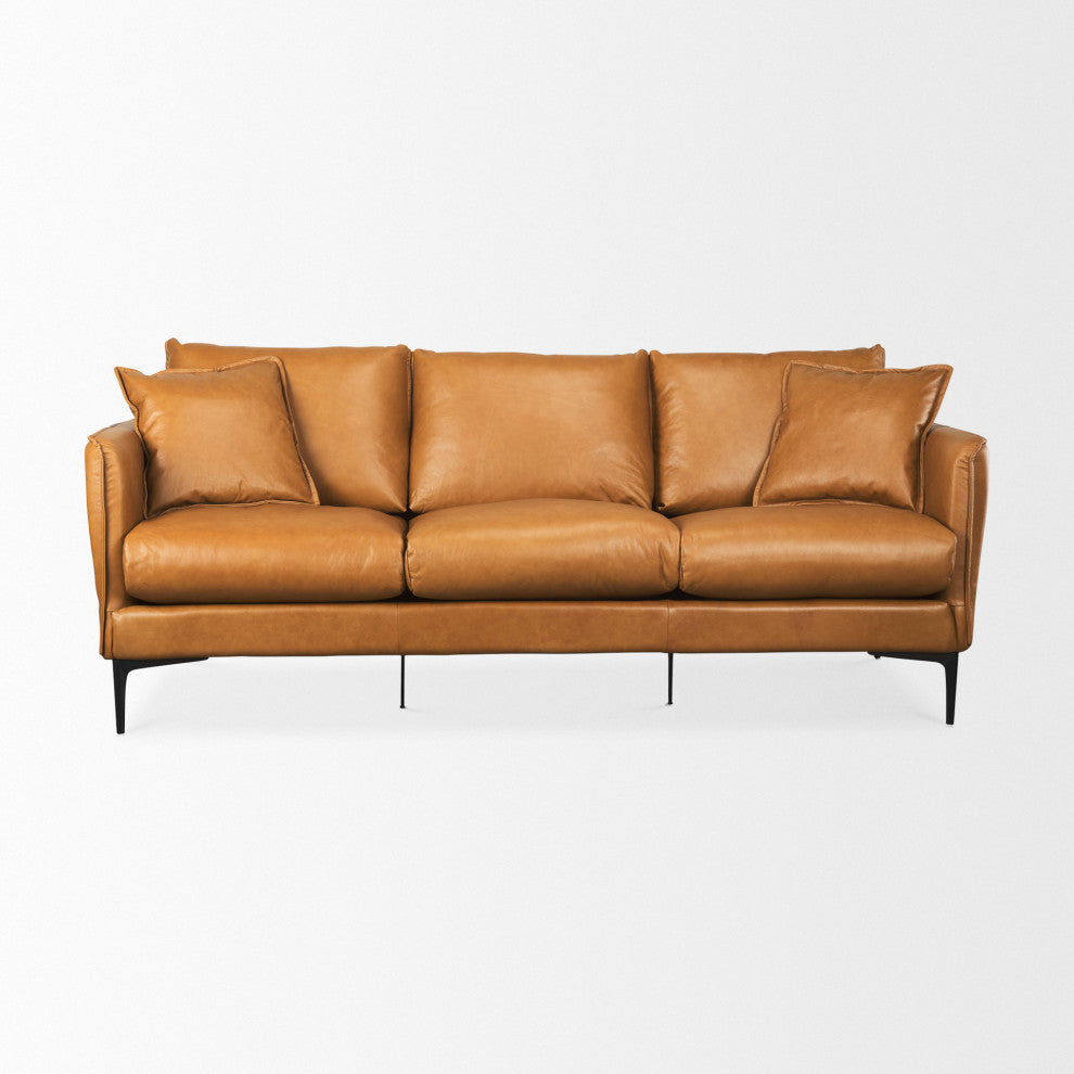 Lake Como 85.8Lx36.6Wx32.3H Tan Leather Three Seater Sofa