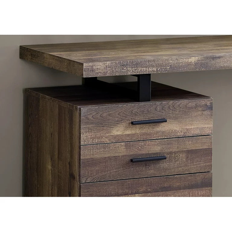 Contemporary Desk, 2 Storage Drawers & Filing Drawer, Reclaimed Wood Finish