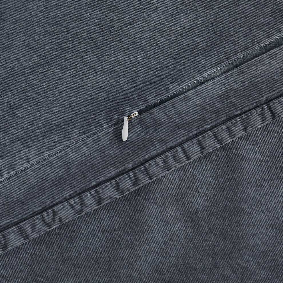 Stonewashed Cotton Canvas Long Lumbar Pillow, 14"x42", Charcoal