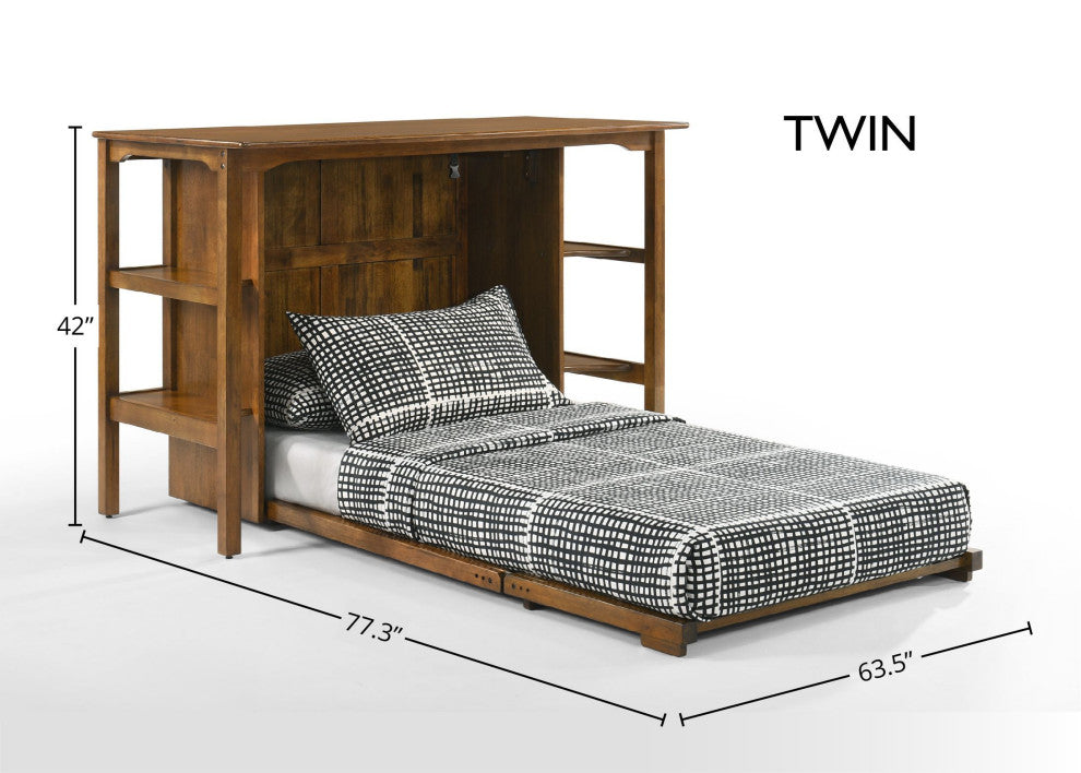 Siesta Desk Murphy Bed, Gel Memory Mattress, Black Walnut