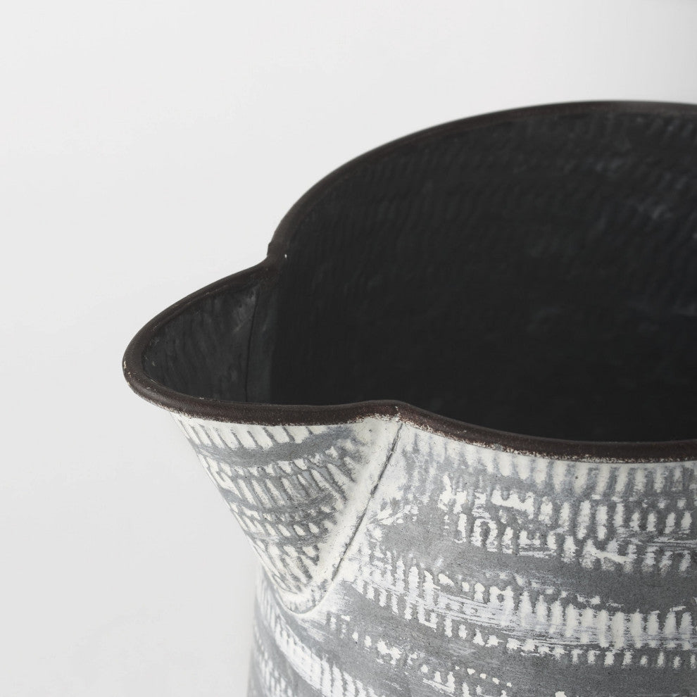 Gray and White Patterned Metal Jug