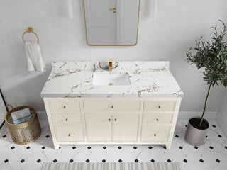 Sonoma 60" Single Sink Bath Vanity in Alabaster, 2"  Viola Brown