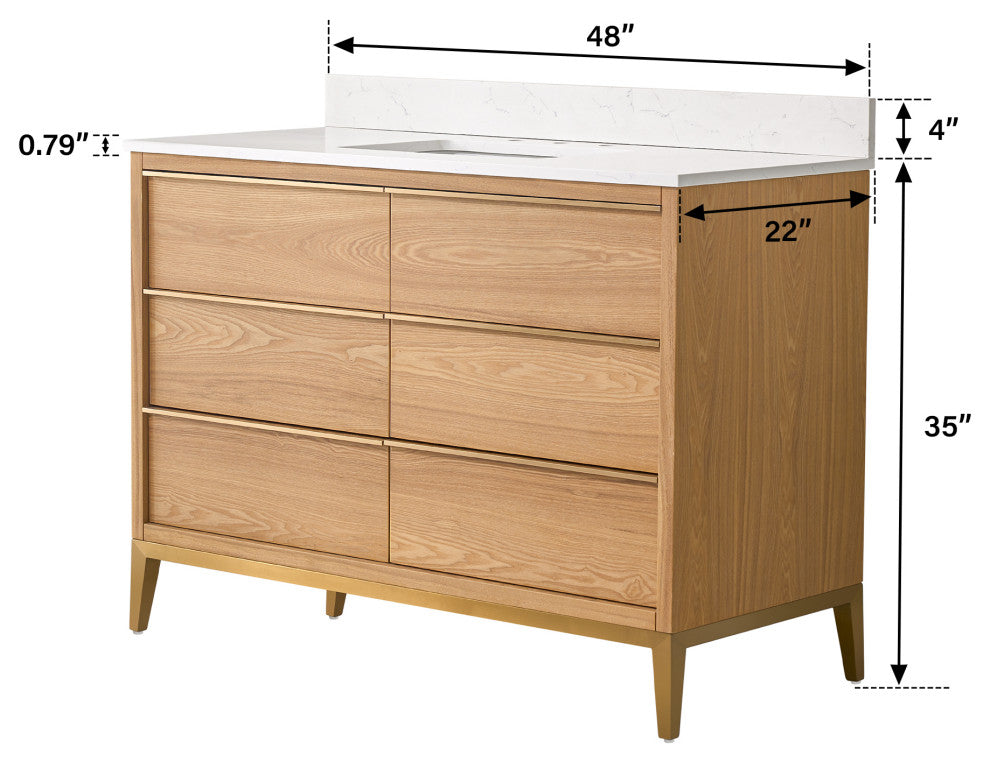 Nolan Freestanding Bathroom Vanity with Quartz Top, Light Oak, 48"