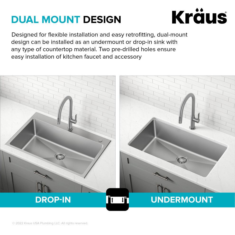 KRAUS Standart PRO 33" Drop, / Undermount Kitchen Sink and Pulldown Faucet SFS