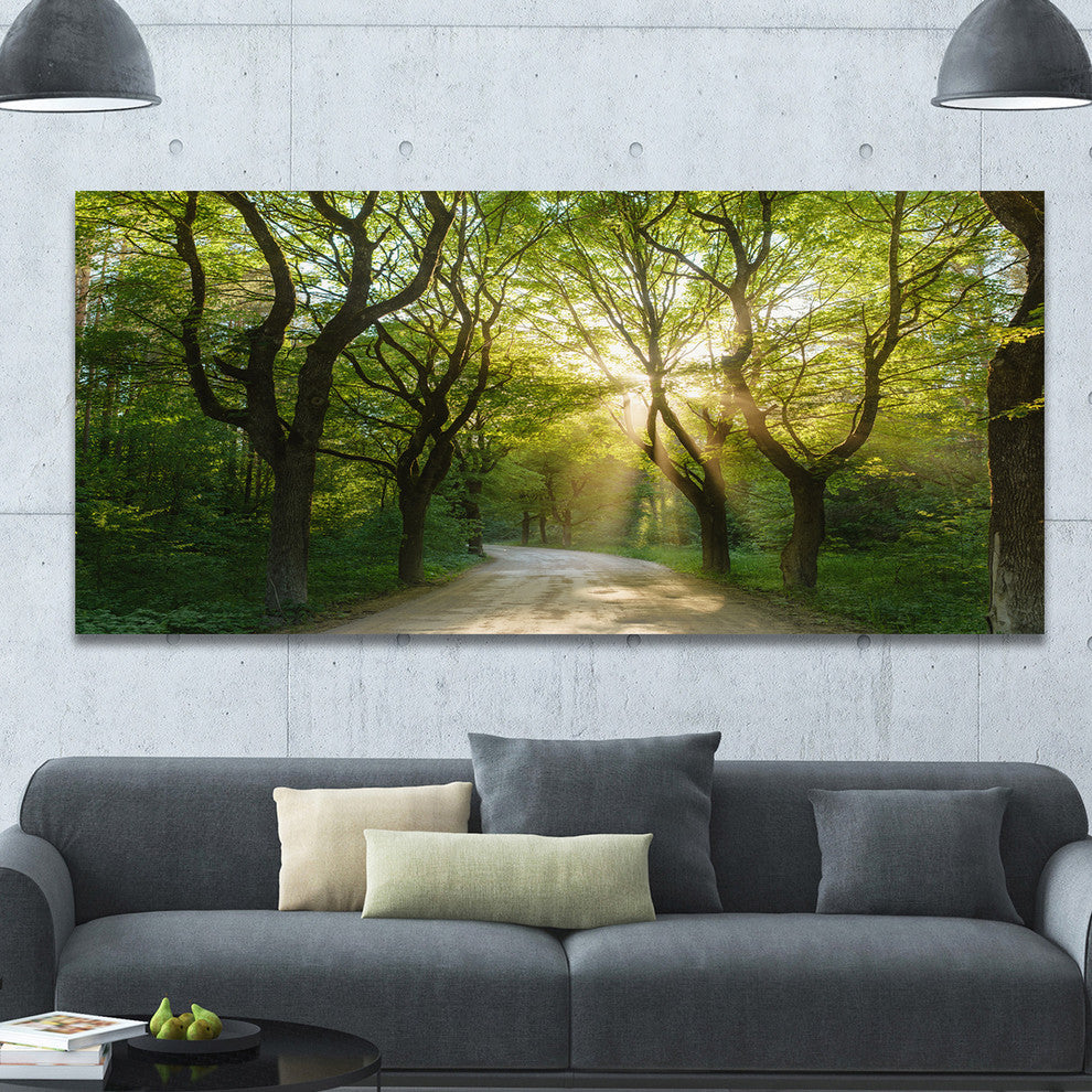 Evening in Green Forest, Large landscape Canvas Art Print, 60"x28"
