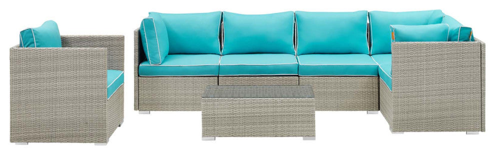 Repose 7-Piece Outdoor Patio Sectional Set Light Gray Turquoise