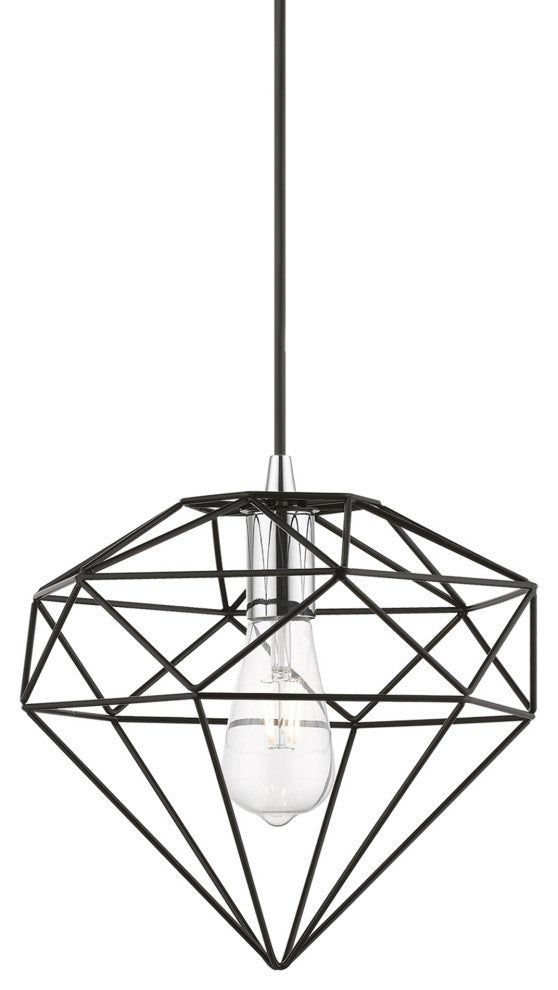 Knox 1 Light Shiny Black With Polished Chrome Accents Pendant