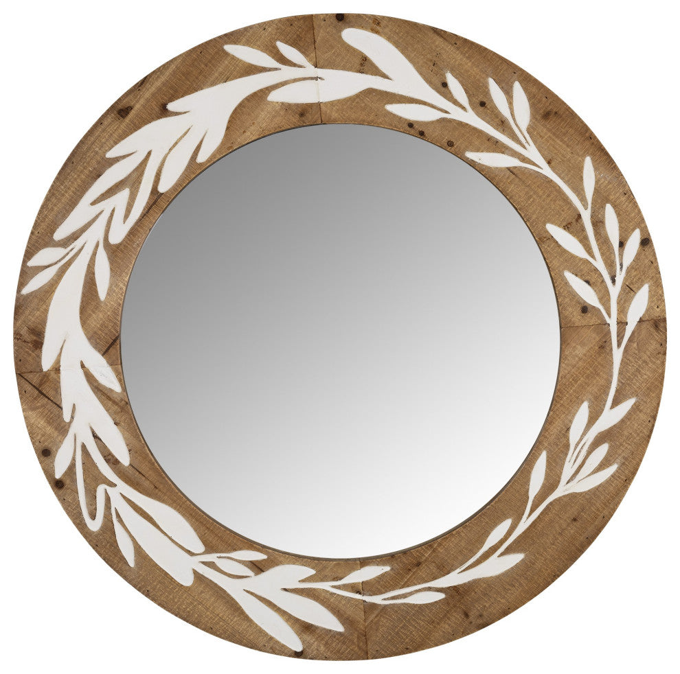 White and Natural Laurel Vine Carved Wood Wall Mirror