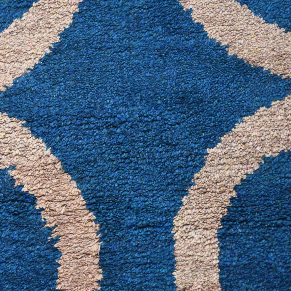 Hand Knotted Silk Area Rug Contemporary Blue Beige