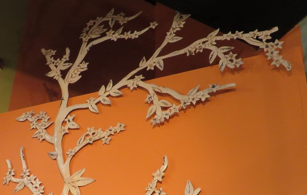 Tall Large 30"x50" Tree Branch Metal Wall Art, Cream White Cottage Distressed