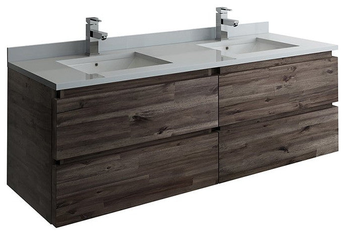 Formosa Wall Hung Double Sink Modern Bathroom Cabinet, 58"