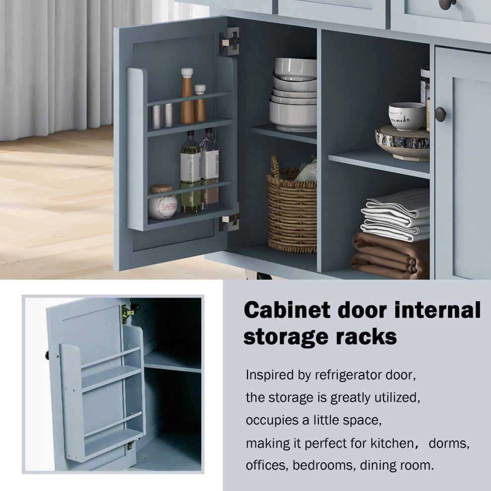Black/Blue/White MDF Kitchen Cart Multifunctional, Storage Cabinet, Blue