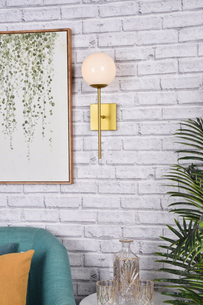 Noah 1-Light Brass and White Glass Wall Sconce