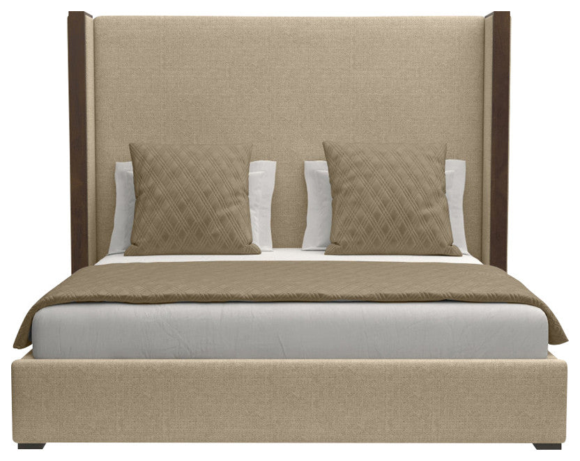 Nativa Interiors Irenne Plain Bed, Flax, California King, Medium Headboard