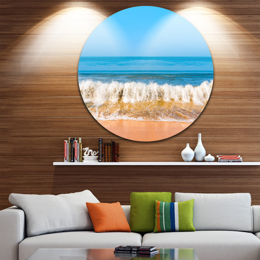 Beautiful Blue Sea And Roaring Waves, Beach Disc Metal Wall Art, 23"