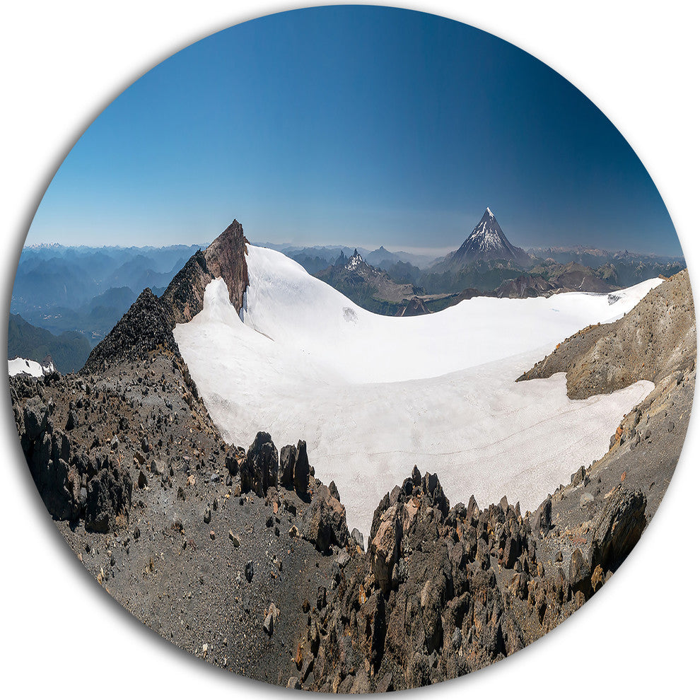 Hiking To Vulkan Quetrupillan, Landscape Round Metal Wall Art, 23"