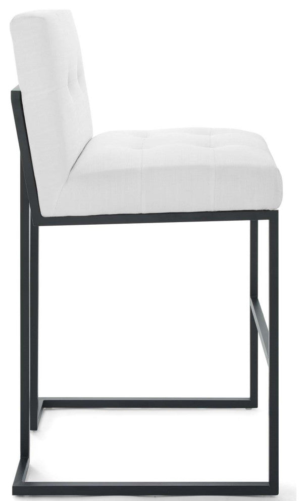 Fabric Bar Stool, Industrial Modern Barstool, Black Metal Tufted Barstool, White