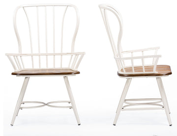 Longford Dining Arm Chairs, Set of 2, Dark Walnut/White