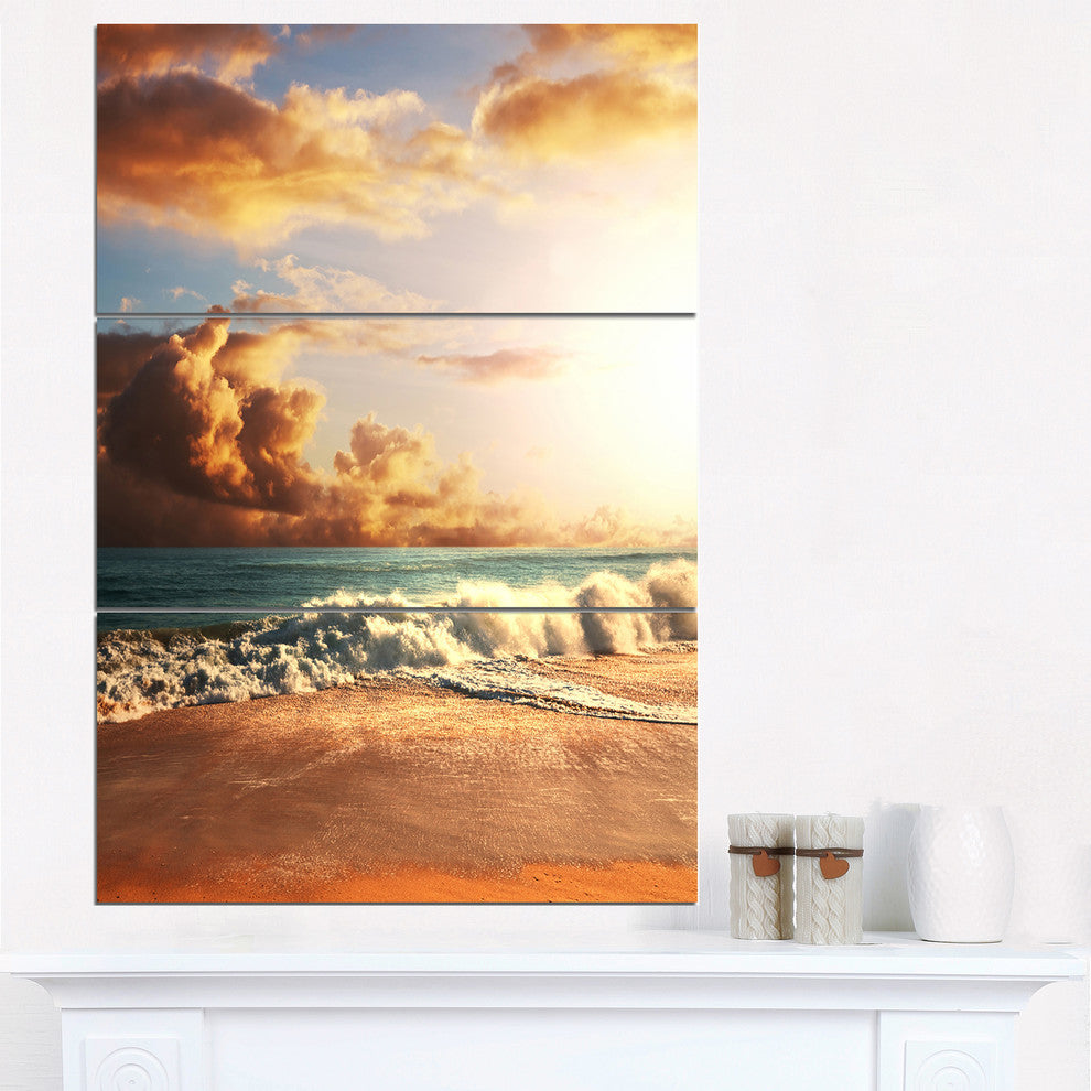 "Fast Moving Dark Clouds Over Beach" Beach Metal Wall Art, 3 Panels, 28"x36"