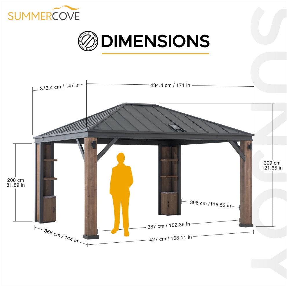 Sunjoy Elmgrove 12'x14' Hard Top Gazebo With LED Lighting and Blueto