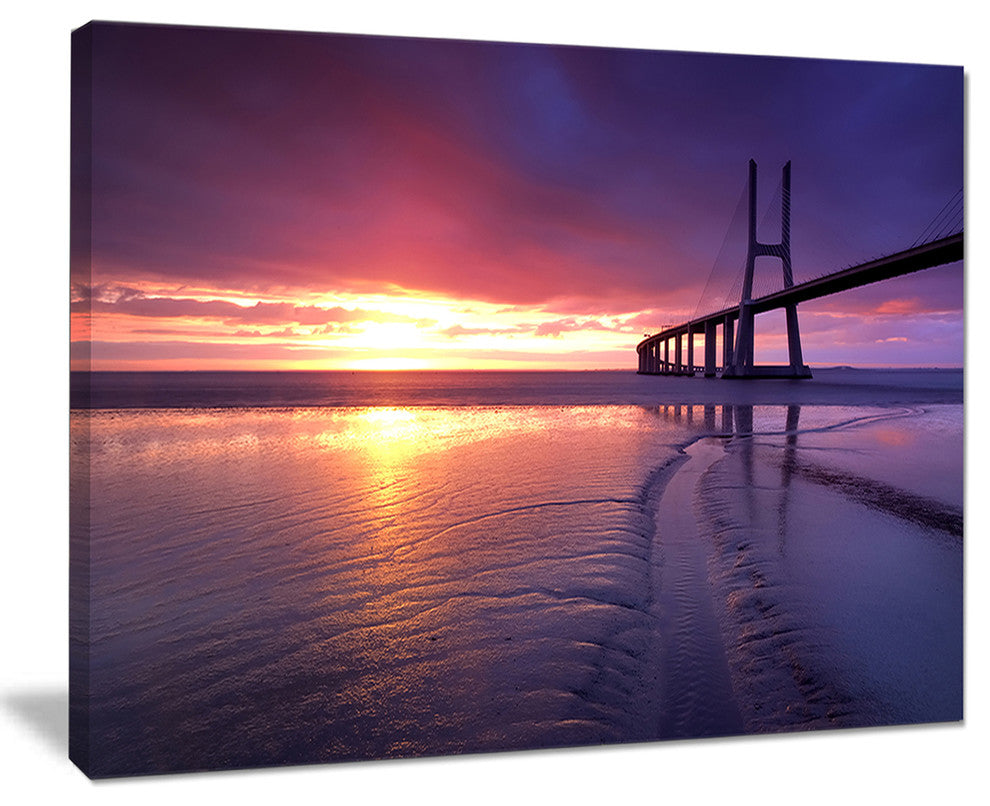 "Colorful Vasco Da Gama Bridge" Sea Pier and Bridge Wall Art Canvas, 40"x30"