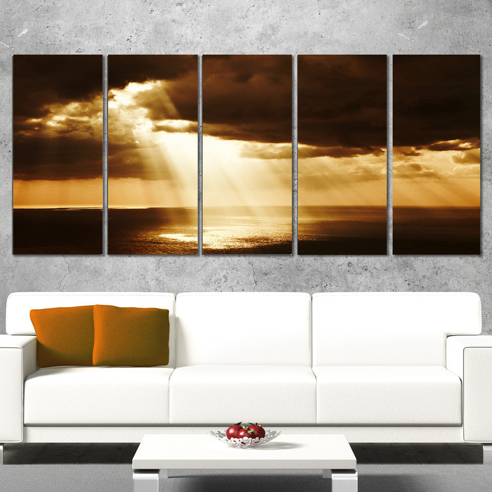 Dramatic Sunset with Sunrays, Landscape Canvas Art Print, 60"x28", 5 Panels