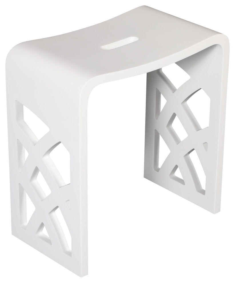 White Matte Solid Surface Resin Bathroom/Shower Stool, Designer