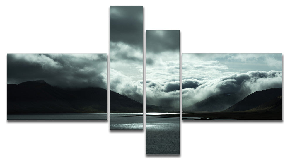 Stormy Iceland in the Summer, Seashore Canvas Art Print, 60"x32", 4 panels