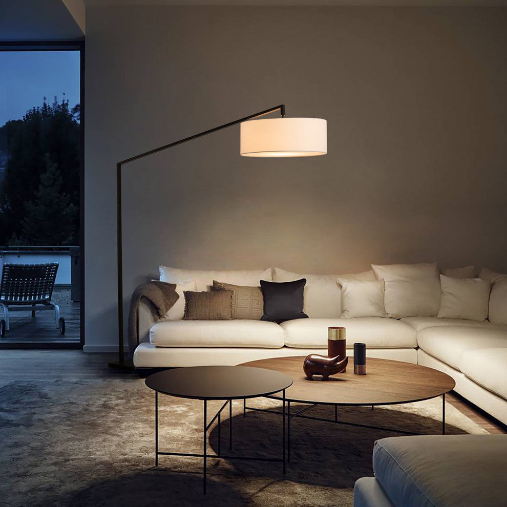 Stretch Arc Floor Lamp - 87", Matte Black, Step Switch, Rectangular Marble Base