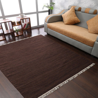 HAND WOVEN FLAT WEAVE KILIM WOOL ECO-FRIENDLY AREA RUGS,Brown, Solid Design