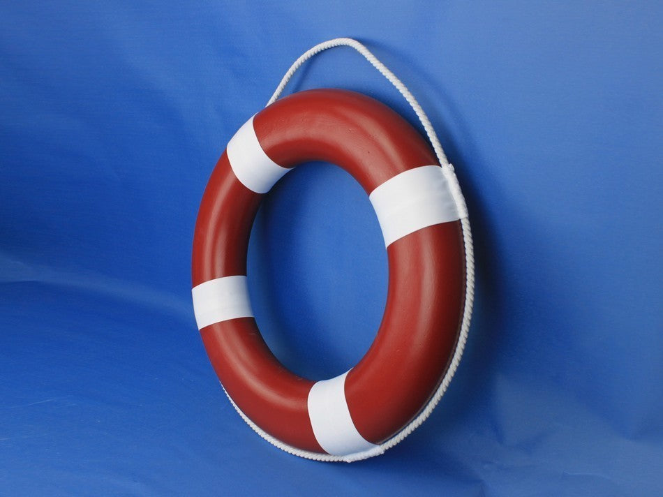 Lifering Life Preserver Decoration Nautical Bathroom Decor, White, 20", Red Pain