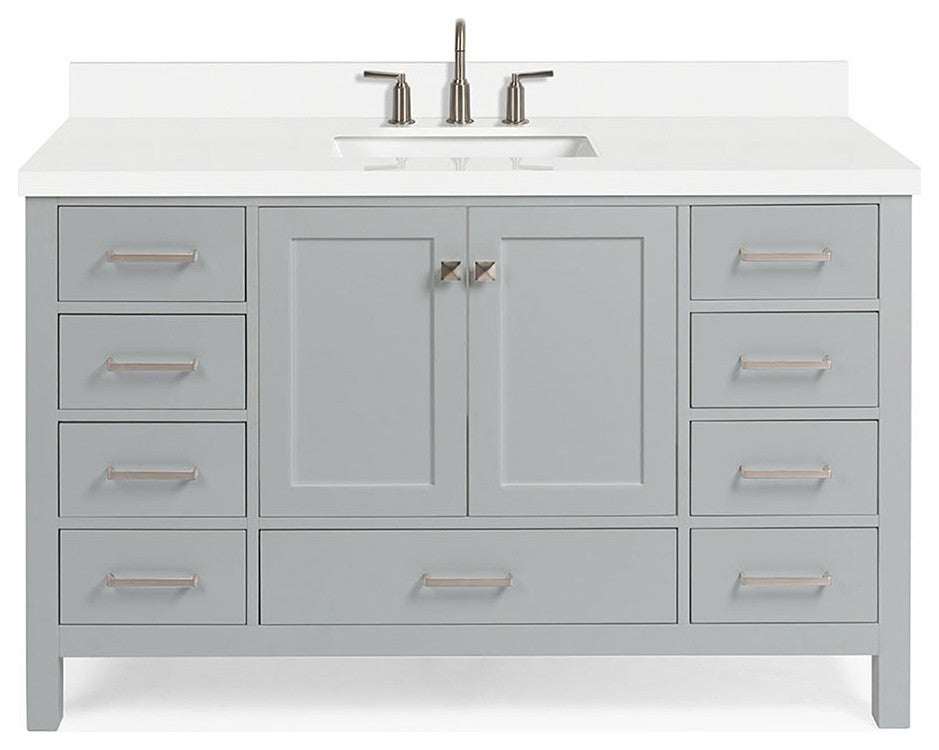 ARIEL Cambridge 55" Single Rectangle Sink Bathroom Vanity Grey With Quartz Top