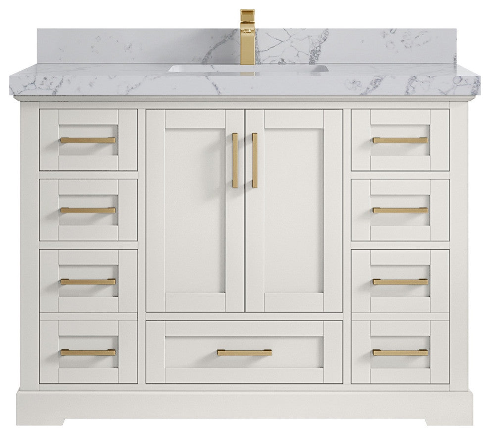 Boston 48" Single Sink Bath Vanity in Alabaster 2" Venatino Quartz